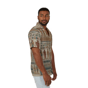 Geometric Print Camp Shirt for Men - LiveSourceDivine Egyptian Art Summer Style