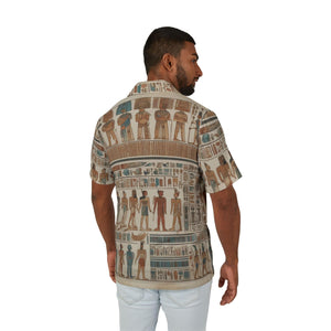 Geometric Print Camp Shirt for Men - LiveSourceDivine Egyptian Art Summer Style