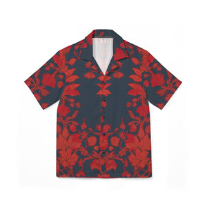 Dark Red Nature Print Men's Camp Shirt  Grounding & Sun Energy Absorption