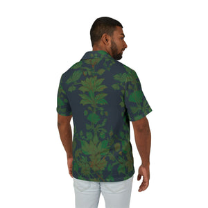 Blue and Green Nature Print Men's Camp Shirt  Grounding & Sun Energy Absorption