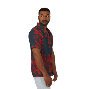 Dark Red Nature Print Men's Camp Shirt  Grounding & Sun Energy Absorption