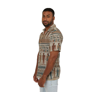 Geometric Print Camp Shirt for Men - LiveSourceDivine Egyptian Art Summer Style