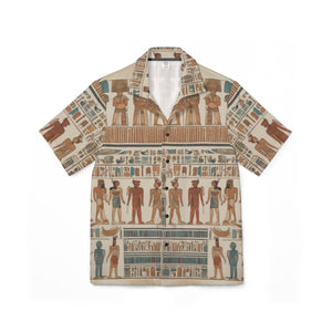 Geometric Print Camp Shirt for Men - LiveSourceDivine Egyptian Art Summer Style