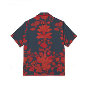 Dark Red Nature Print Men's Camp Shirt  Grounding & Sun Energy Absorption